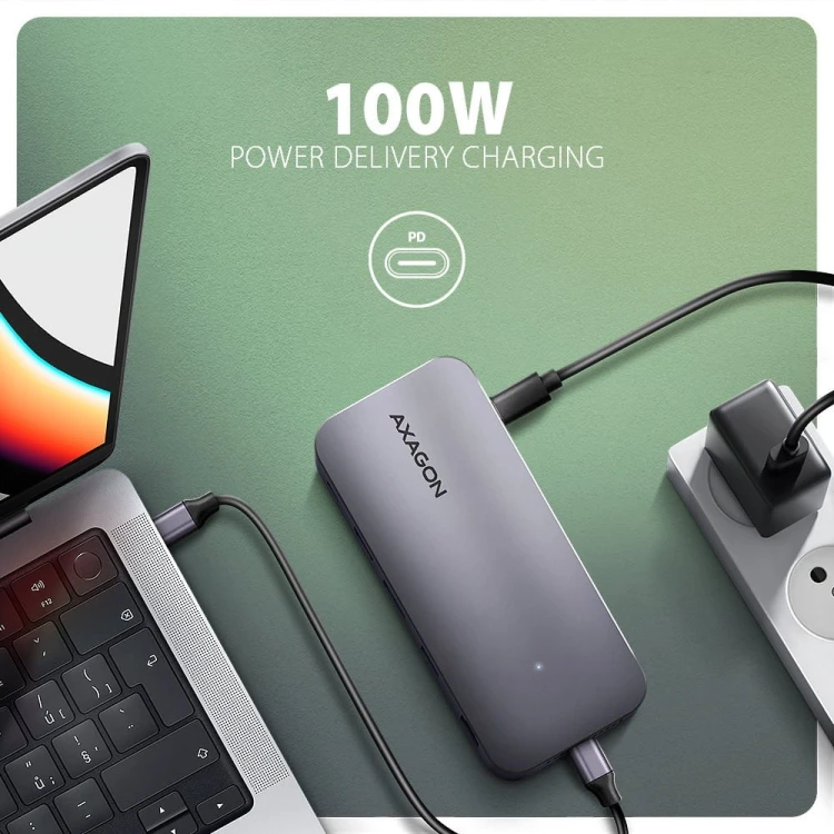 AXAGON HMC-12GM2 Wieloportowy hub USB 12in1 + M.2 NVMe/SATA pozycja, 10Gbps, 3x USB-A, USB-C, HDMI 4K/60Hz, DP 4K/60Hz, GLAN, SD/microSD, audio, PD 10