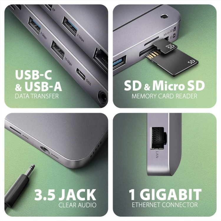 AXAGON HMC-12GM2 Wieloportowy hub USB 12in1 + M.2 NVMe/SATA pozycja, 10Gbps, 3x USB-A, USB-C, HDMI 4K/60Hz, DP 4K/60Hz, GLAN, SD/microSD, audio, PD 10