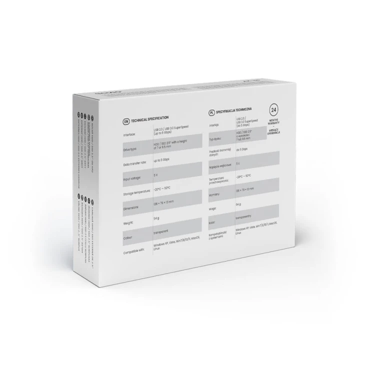 Savio Zewnętrzna obudowa na dysk HDD/SSD 2.5", USB 3.0, AK-66, transparentna