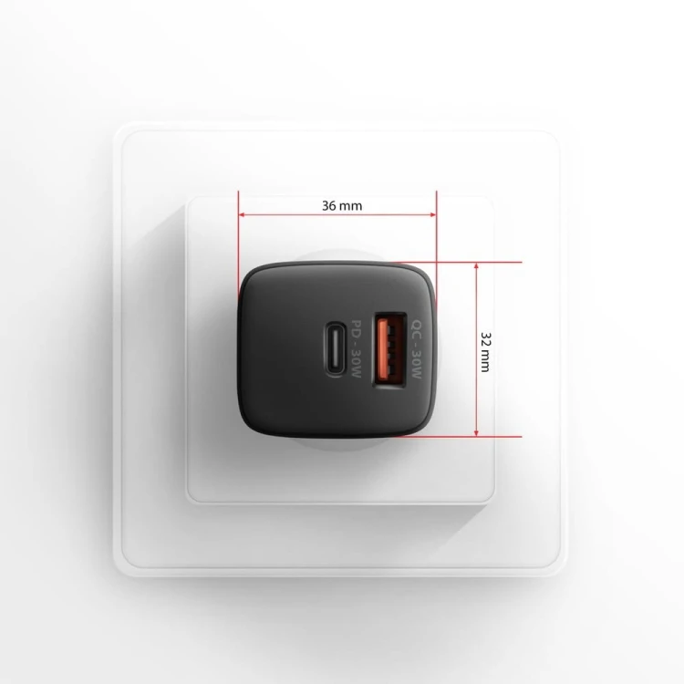 AXAGON ACU-PQ30 Ładowarka sieciowa, PD &amp; QC 30W, QC3.0,4.0/AFC/FCP/PPS/Apple, Czarna
