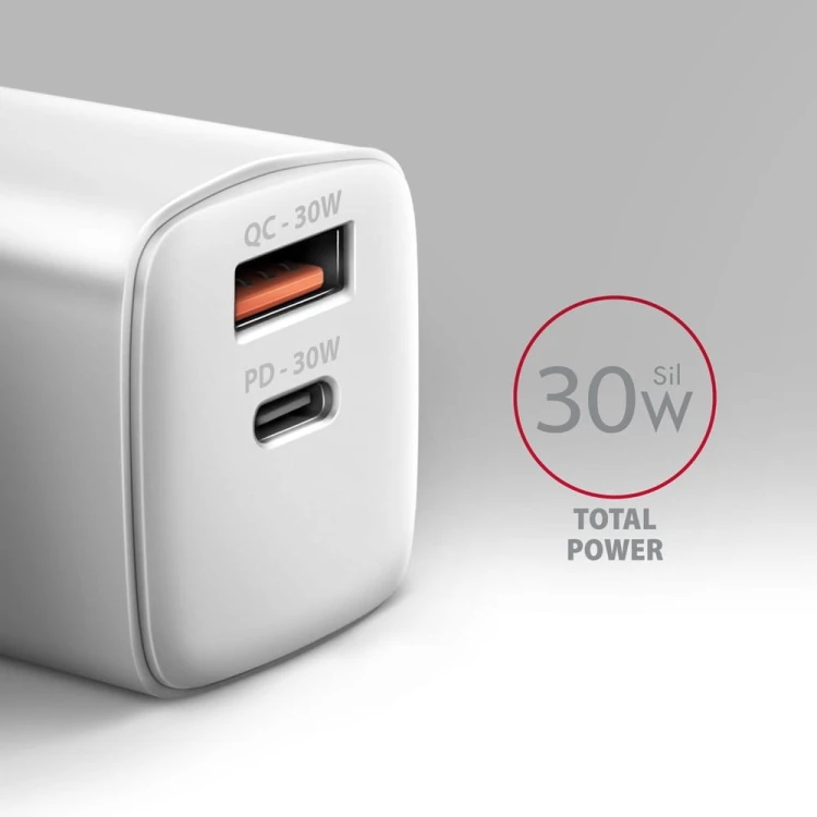 AXAGON ACU-PQ30W Ładowarka sieciowa PD &amp; QC 30W, QC3.0,4.0/AFC/FCP/PPS/Apple Biała