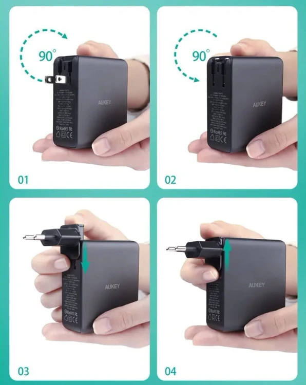 AUKEY PA-B7O Omnia II GaN ładowarka sieciowa 3xUSB (2xUSB C+1xUSBA) 140W PD3.1 PPS EU/US/UK