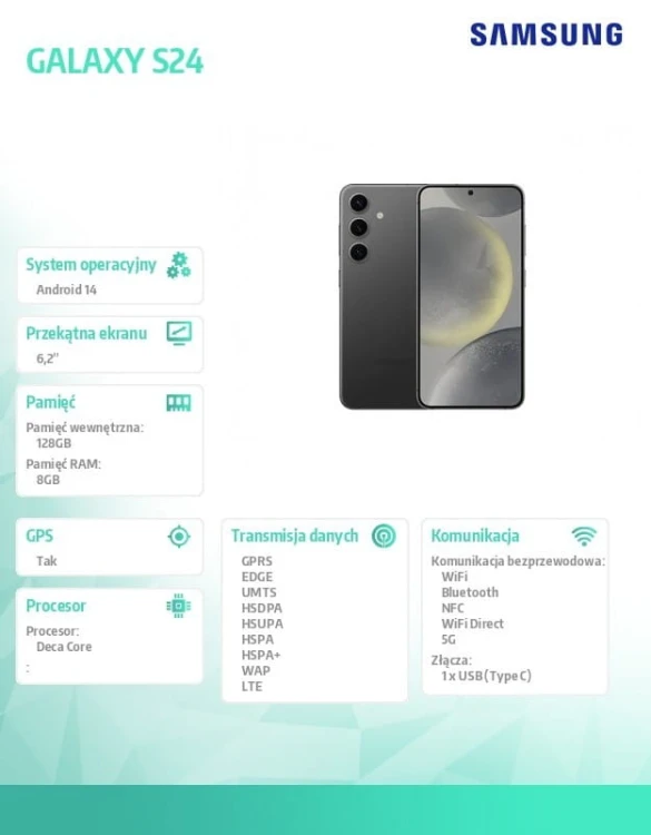 Samsung Smartfon GALAXY S24 5G 8/128GB Enterprise Edition Czarny