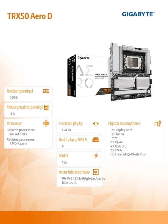 Gigabyte Płyta główna TRX50 AERO D sTR5 4DDR5 HDMI USB/4M.2 eATX