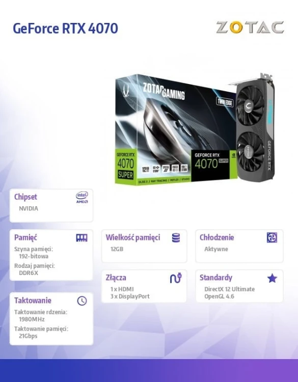 ZOTAC Karta graficzna GeForce RTX 4070 SUPER TWIN EDGE 12GB GDDRX6 192bit 3DP