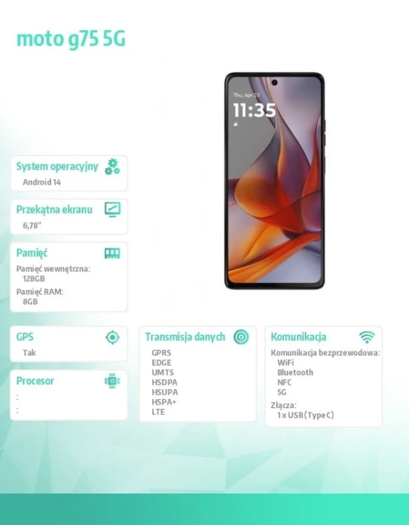 Motorola Smartfon moto g75 5G 8GB/128GB Charcoal Gray b2b