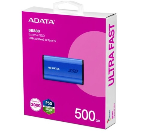 Adata Dysk zewnętrzny SSD SE880 500 GB USB3.2A/C Gen2x2 Niebieski