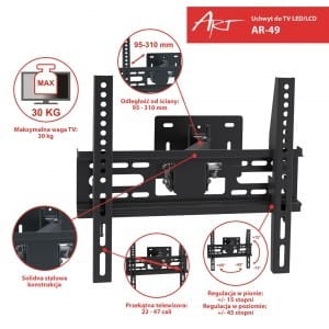 ART Uchwyt do LCD/LED 22-47" 30KG AR-49 regulowany wpionie i poziomie