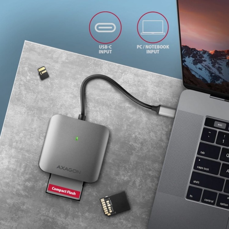 AXAGON CRE-S3C Czytnik zewnętrzny kart USB-C 3.2 GEN 1, 3-slot &amp; lun SD/microSD/CF, obsługa UHS-II