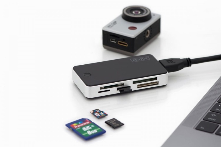 Digitus Czytnik kart 5-portowy USB 3.0 SuperSpeed, All-in-one, Czarno-srebrny