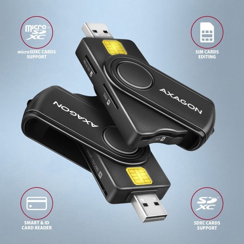 AXAGON CRE-SMP2A Czytnik kart identyfikacyjnych &amp; SD/microSD/SIM card PocketReader USB