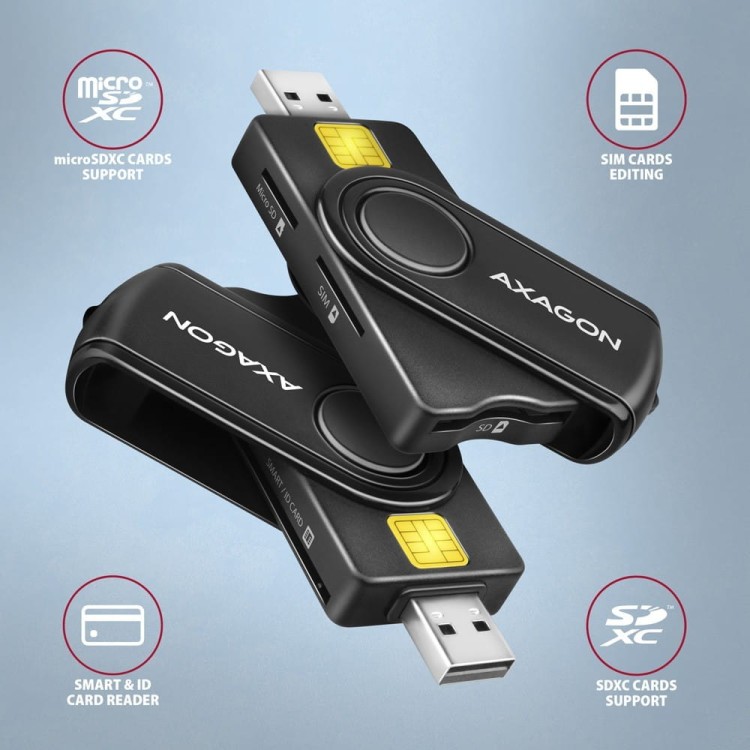 AXAGON CRE-SMP2A Czytnik kart identyfikacyjnych &amp; SD/microSD/SIM card PocketReader USB
