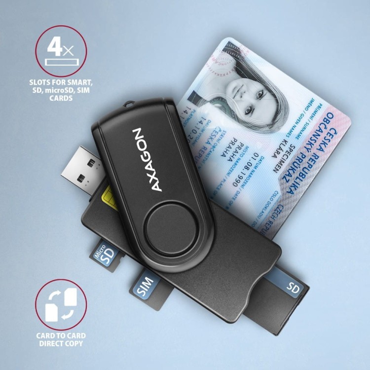 AXAGON CRE-SMP2A Czytnik kart identyfikacyjnych &amp; SD/microSD/SIM card PocketReader USB