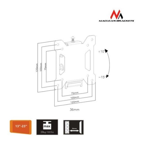 Maclean Uchwyt do telewizora lub monitora 13-27" MC-596 czarny 20kg  max vesa 100x100 TV