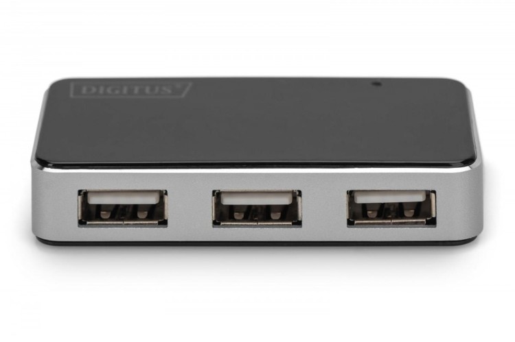 Digitus HUB/Koncentrator 4-portowy USB 2.0 HighSpeed, aktywny, czarno-srebrny