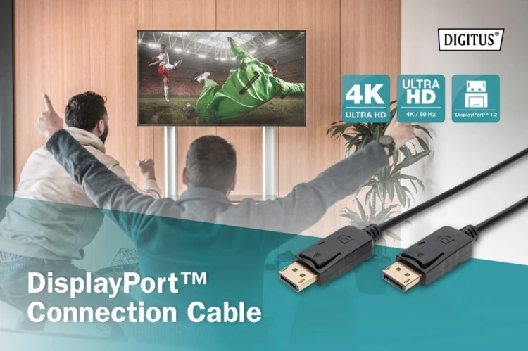 Digitus Kabel połączeniowy DisplayPort z zatrzaskami 4K 60Hz UHD Typ DP/DP M/M czarny 1m