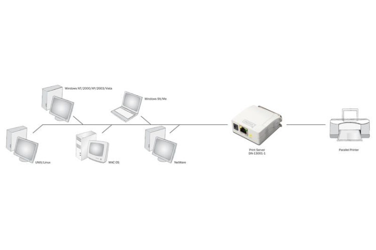 Digitus Serwer wydruku Fast Ethernet 1-port 1xLPT, 1xRJ-45