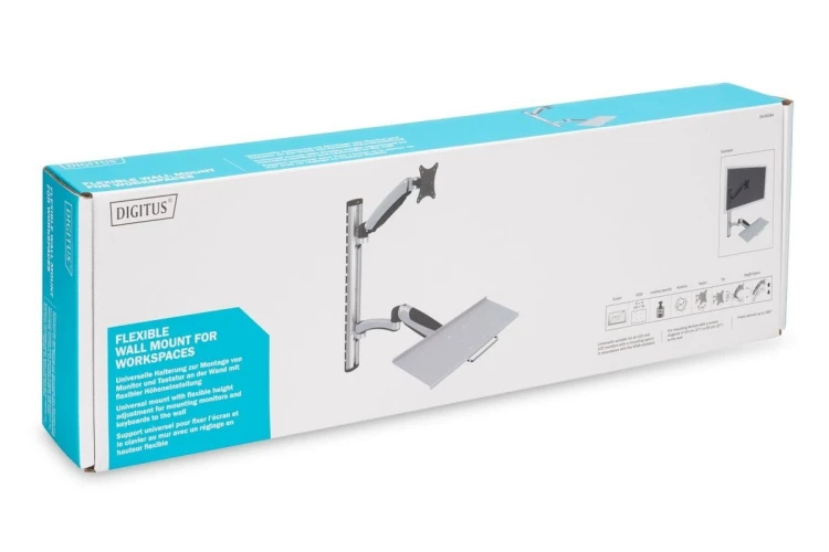 Digitus Ramię naścienne pojedyncze, 1xLCD + klawiatura, max. 27", max. 8kg, uchylno-obrotowe 360° (PIVOT)