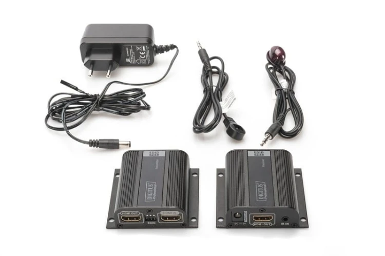 Digitus Przedłużacz/Extender HDMI do 50m po skrętce Cat.6/7 UTP, 1080p 60Hz FHD, HDCP 1.2, IR, audio (zestaw)