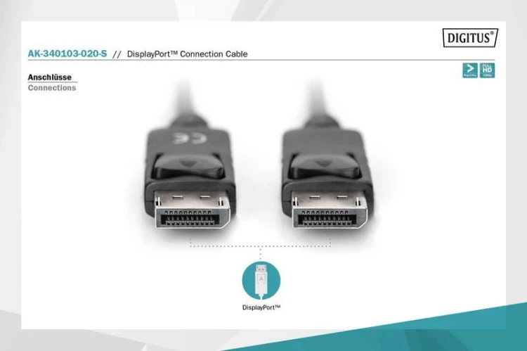 Digitus Kabel połączeniowy DisplayPort z zatrzaskami 1080p 60Hz FHD Typ DP/DP M/M czarny 2m