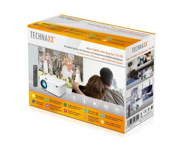 Technaxx Deutschland GmbH &amp; Co. KG Mini projektor przenośny z odtwarzaczem multimedialnym LED