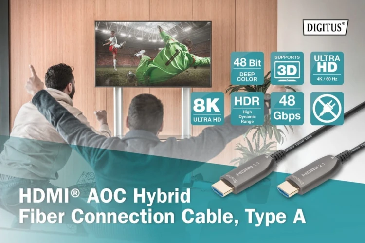 Digitus Kabel połączeniowy hybrydowy AOC HDMI 2.1 Ultra High Speed 8K/60Hz UHD HDMI A/HDMI A M/M 15m Czarny