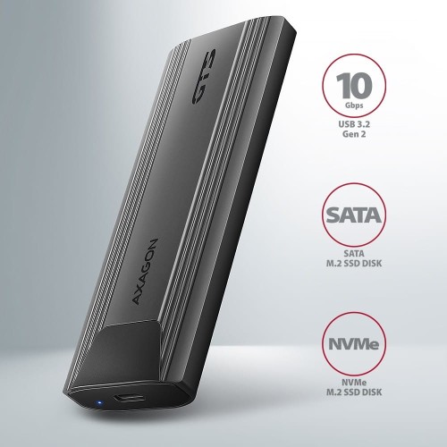 AXAGON EEM2-GTS2 Obudowa zewnętrzna aluminiowa bezśrubowa USB-C 3.2 Gen 2 M.2 NVMe &amp; SATA SSD + USB-A - USB-C redukcja