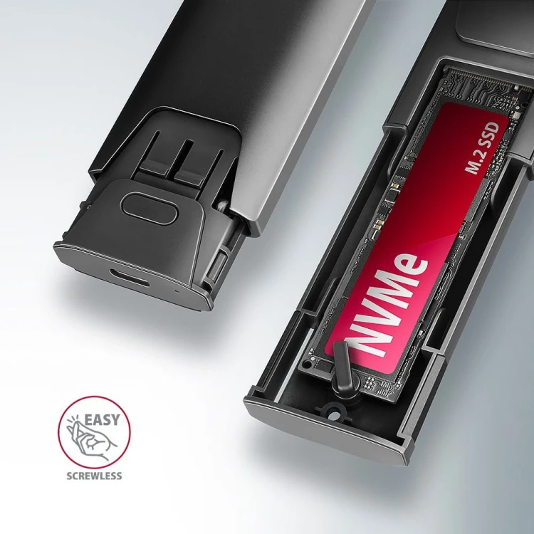 AXAGON EEM2-GTS2 Obudowa zewnętrzna aluminiowa bezśrubowa USB-C 3.2 Gen 2 M.2 NVMe &amp; SATA SSD + USB-A - USB-C redukcja