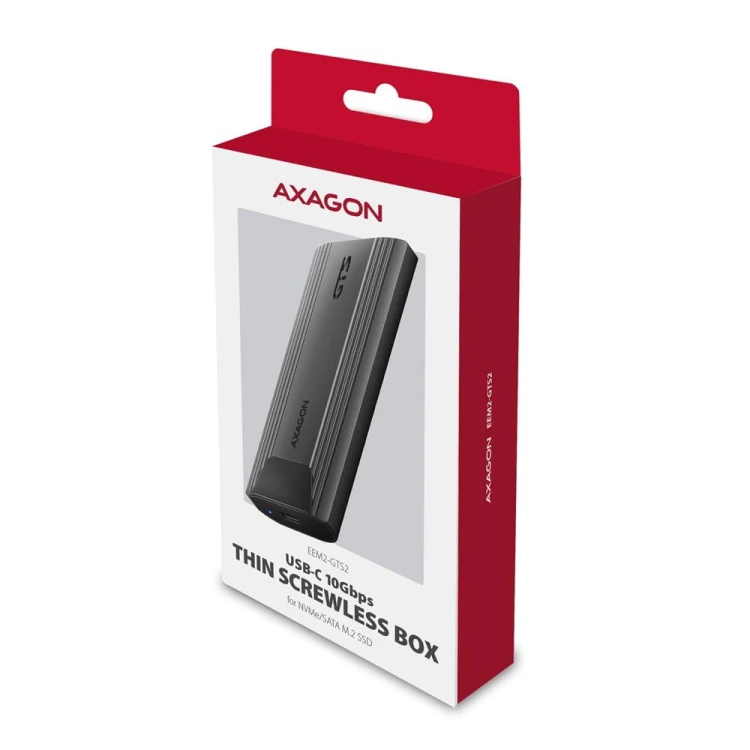 AXAGON EEM2-GTS2 Obudowa zewnętrzna aluminiowa bezśrubowa USB-C 3.2 Gen 2 M.2 NVMe &amp; SATA SSD + USB-A - USB-C redukcja