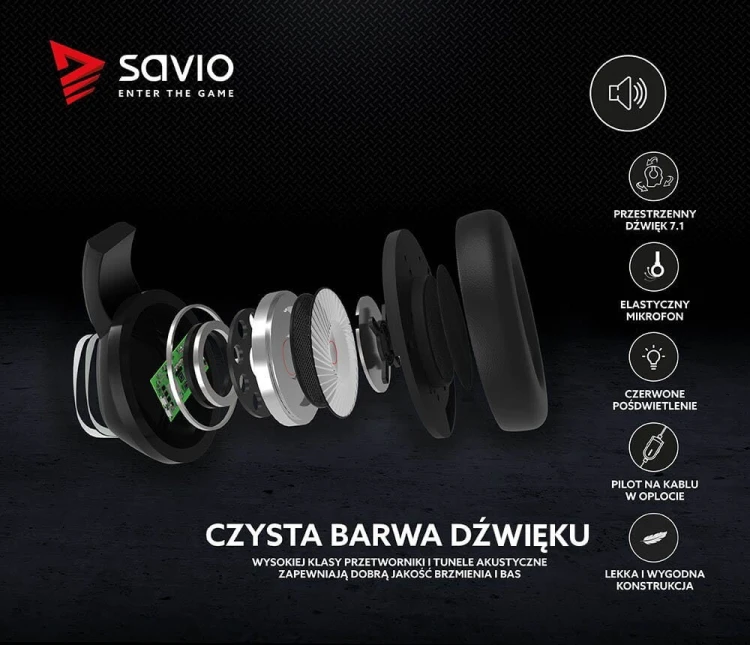 Savio Słuchawki Gamingowe z mikrofonem, Vertigo