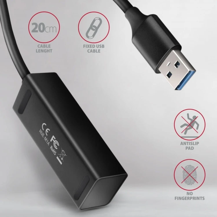 AXAGON HUE-M1A Hub 4-portowy Mini metalowy USB 3.2 Gen 1, 20cm USB-A kabel