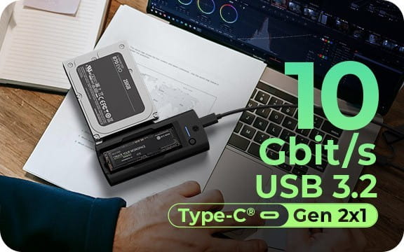 IcyBox Stacja dokująca IB-180MS-C31 SSD Docking 1x 2,5"/3,5" &amp; 1x M.2 PCIe NVMena USB 3.2 Gen 2 10 Gbit/s