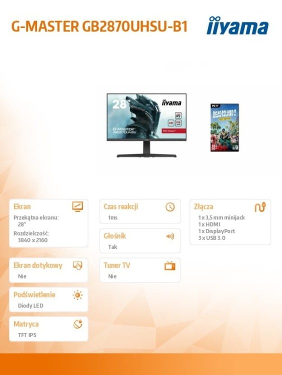 IIYAMA Monitor 28 cali GB2870UHSU-B1 + Gra Dead Island 2 PC