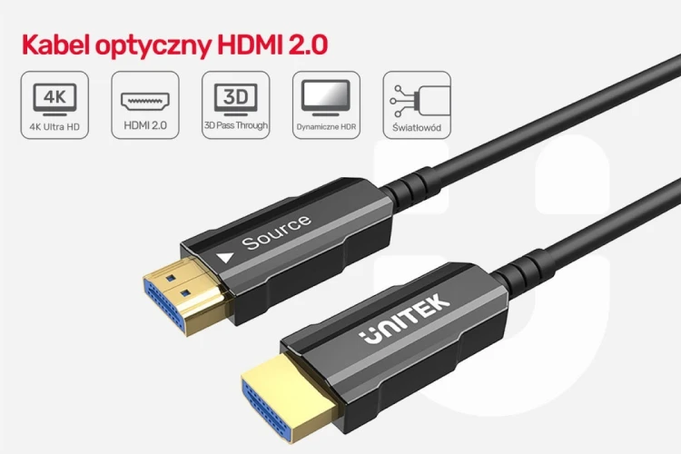 Unitek Kabel Optyczny HDMI 2.0 20m 4K60Hz C11072BK-20M