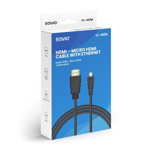 Savio Kabel HDMI (M) - micro HDMI (M) z Ethernetem,  2m, CL-40/M