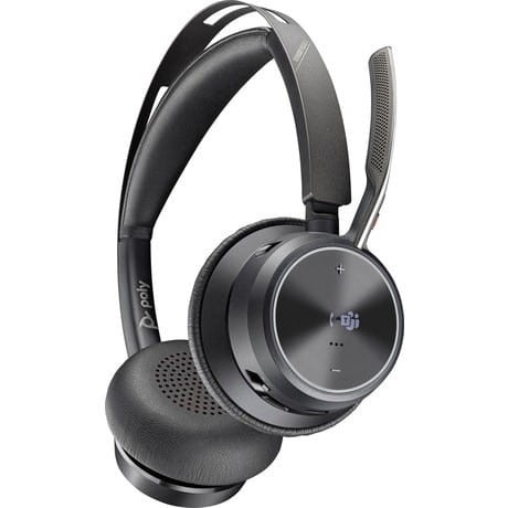 POLY Zestaw słuchawkowy Voyager Focus 2  certyfikatem Microsoft Teams USB-C-C z podstawką ładującą, przejściówka USB-C/A 9T9J6AA