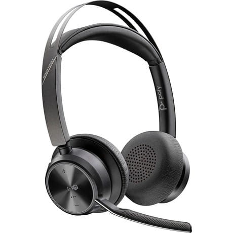 POLY Zestaw słuchawkowy Voyager Focus 2  certyfikatem Microsoft Teams USB-C-C z podstawką ładującą, przejściówka USB-C/A 9T9J6AA