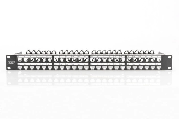 Digitus Modułowy panel krosowy (patch panel) o dużej gęstości połączeń, 19" 48x keystone, ekranowany, 1U, Czarny