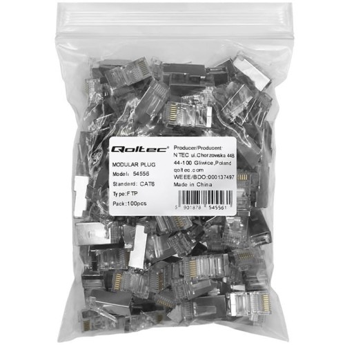 Qoltec Wtyk złącze modularne RJ45 | CAT6 | FTP | Pozłacane styki |      100 sztuk