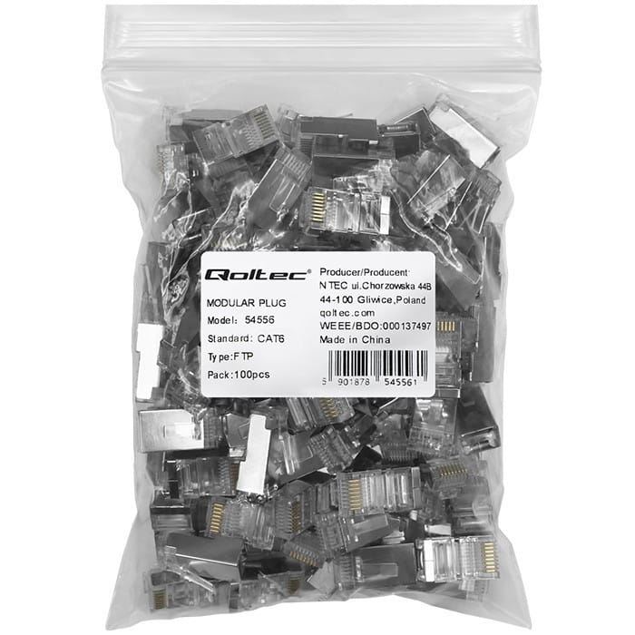 Qoltec Wtyk złącze modularne RJ45 | CAT6 | FTP | Pozłacane styki |      100 sztuk