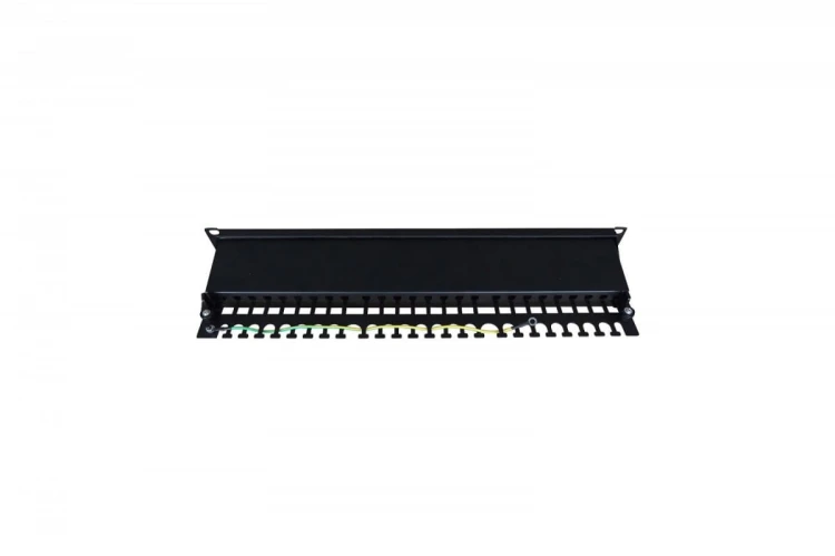 Digitus Panel krosowy (patch panel) 19'' 24x RJ45, kat.6, ekranowany, LSA poziom, prowadnica kabli, pola opisowe, 1U, czarny (kompletny)