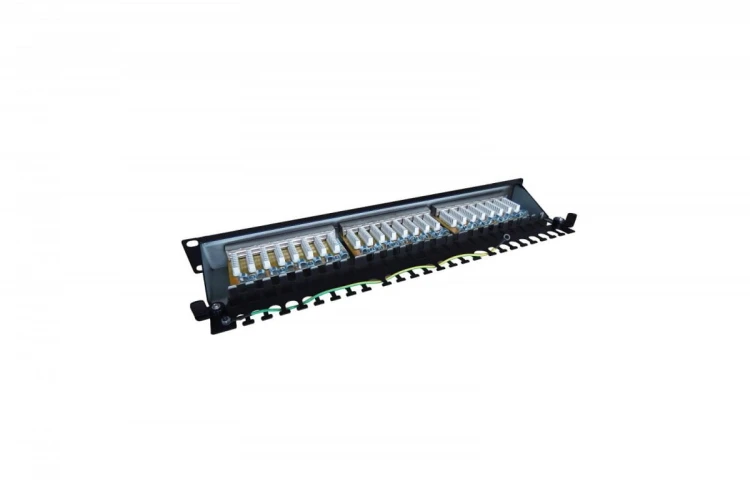 Digitus Panel krosowy (patch panel) 19'' 24x RJ45, kat.6, ekranowany, LSA poziom, prowadnica kabli, pola opisowe, 1U, czarny (kompletny)