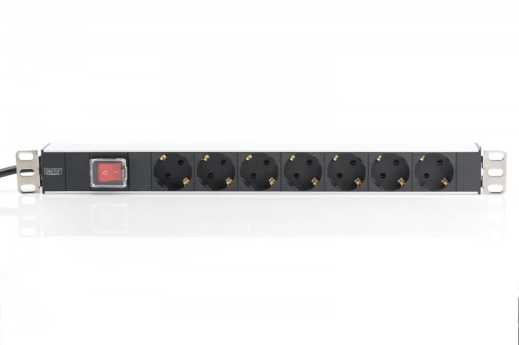 Digitus Listwa zasilająca PDU 19" RACK 7xSchuko, 2m 1xSchuko, 16A, wł./wył., aluminiowa