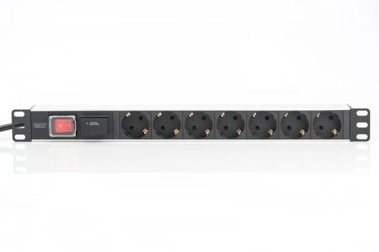 Digitus Listwa zasilająca PDU 19" RACK 7xSchuko, 2m 1xSchuko, 16A, wł./wył., zab.przepięciowe, aluminiowa