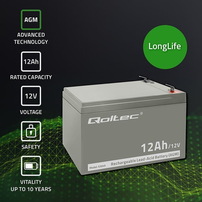 Qoltec Akumulator AGM 12V | 12Ah