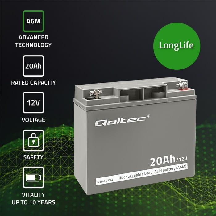 Qoltec Akumulator AGM | 12V | 20Ah | max. 300A
