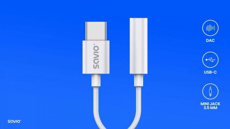 Savio Adapter USB-C - Mini Jack 3,5mm, Xiaomi, Huawei, Oppo,  AK-51