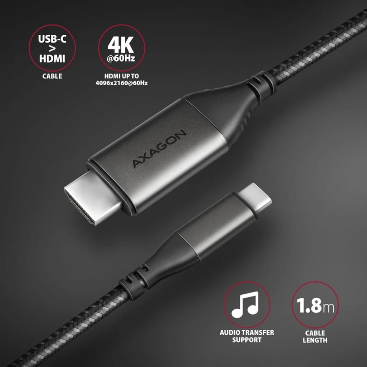 AXAGON RVC-HI2MC Adapter USB-C -> HDMI 2.0 4K/60Hz Aluminum, 1.8m kabel