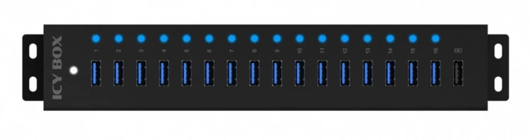 IcyBox Hub IB-HUB1717 16+1 port USB HUB, 16x USB + 1x USB do ładowania, USB 3.2 Gen 1, 96 Watt zasilacz