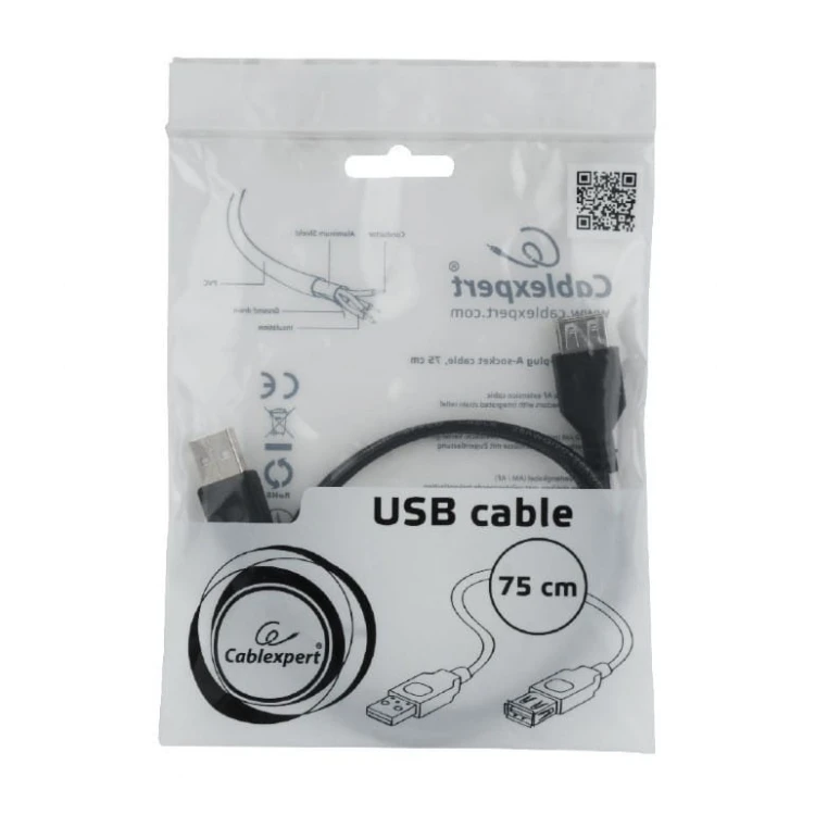 Gembird Przedłużacz kabla USB 2.0 AM-AFI 0.75m czarny